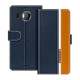 UOGNADGD Lederhülle Kompatibel mit Microsoft Lumia 950 XL Klappbares Portemonnaie-Hülle mit Magnetverschluss Ständer & Kartenfächern stoßfestem Schutz (Blau)