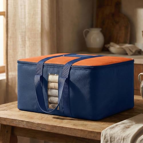 Image of EASY HOME 33 litre Under bed Storage Bags for Clothes | Cloth Storage Organizer with Zip Closure | Wardrobe Bag for Sarees, Quilts & Blankets | Moisture Proof Nylon Cover Bag (44x24x31 cm, Medium)