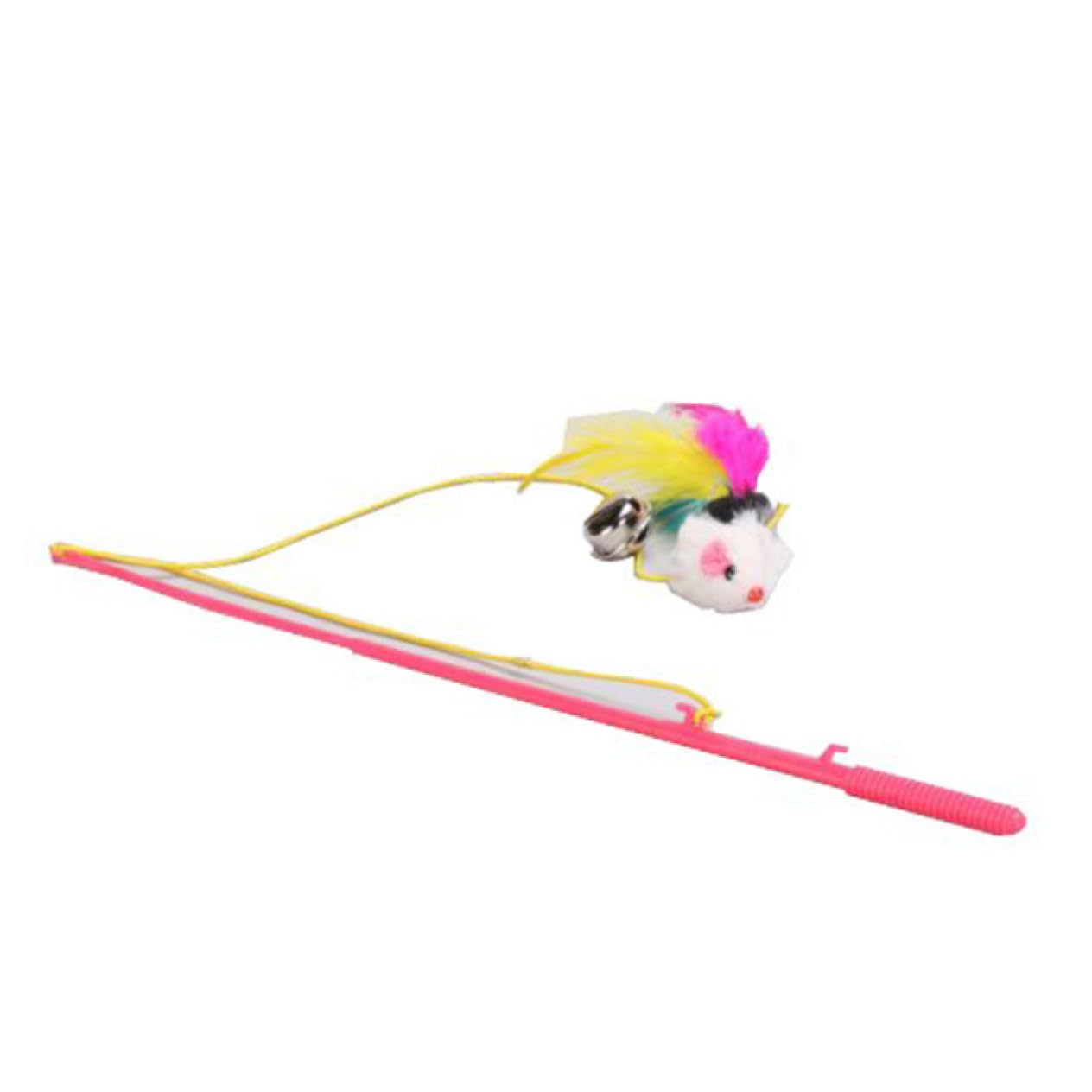 Canne à Pêche pour Chat Interactive Souris en Poils de Lapin et Clochette | Tige Suspendue à Corde Élastique, Tige en Plastique, Jeu pour Chaton Intérieur Couleur Aléatoire