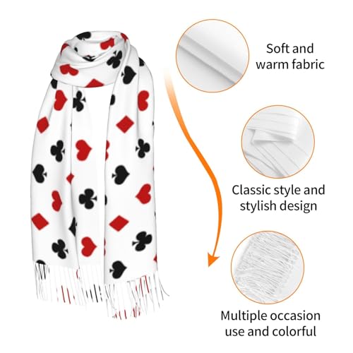 Poker Theme Playing Card Theme 71 Inch Extra Long Plaid Faux Cashmere Scarf: Soft, Lightweight & Warm Shawl Wrap With Fringe - All Seasons Accessor3