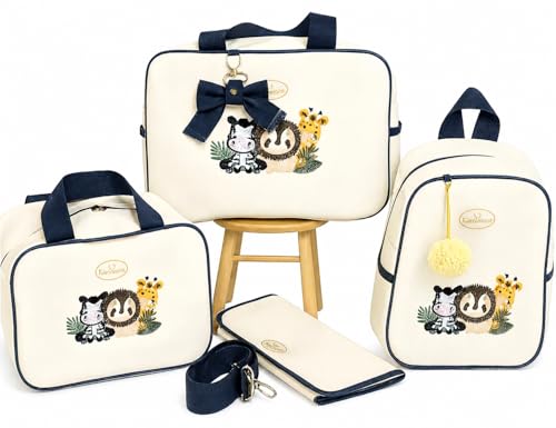Bolsa Saída Maternidade Impermeável Safari 4 Peças, Azul, Mala, Mochila com Alça, Nécessaire e Trocador