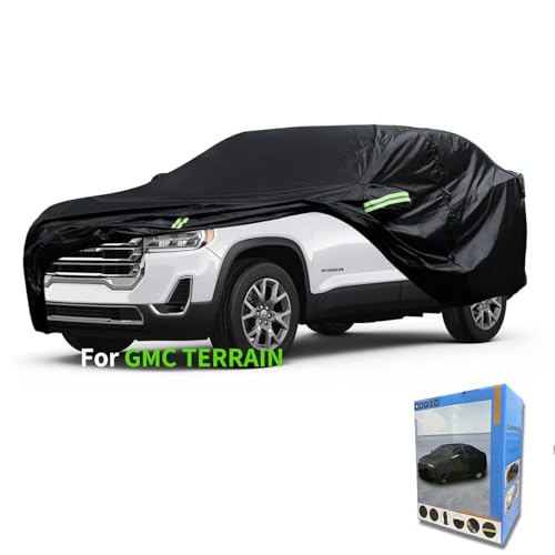 Image of Custom-Fit for GMC Car Cover, 7 Layers Car Cover Waterproof All Weather for Automobiles, Outdoor Full Cover Rain Sun UV Protection with Zipper (Black,for GMC Terrain)