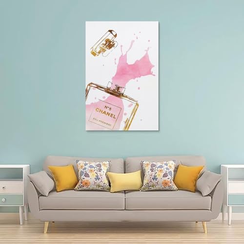 Image of BanLaArt Fashion Gold Perfume Bottle With Pink Splash Canvas Print Poster Decorative Painting Canvas Wall Art Picture Print Modern Family Bedroom Decor 16x24inch(40x60cm), style-2