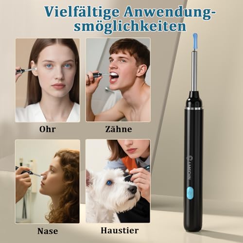 Ohrenschmalz Entferner Otoskop, LMECHN 1080P HD ohrenreiniger, Ohrreiniger mit 6 LEDs, Reinigung für iPhone, Android, iPad, Schwarz