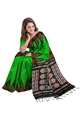 Image of Quetzal Women's Handloom Pure Cotton Sambalpuri Ikkat Katki Print Design Saree With Blouse Piece