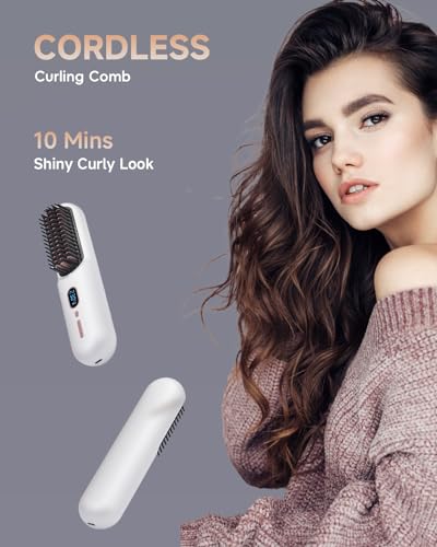 Escova alisadora de cabelo portátil sem fio, mini alisador de escova para mulheres, pente quente de