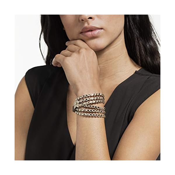 Swarovski Power Women's Slake Wrap Bracelet with Leather Band and Gold-Tone Crystals with Buckle Closure