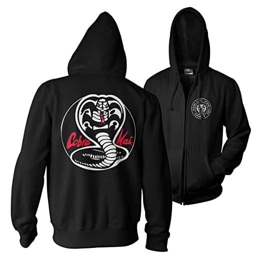 Cobra Kai Licenciado Oficialmente Blanco Patches Zipped Sudaderas con Capucha (Negro), XX-Large