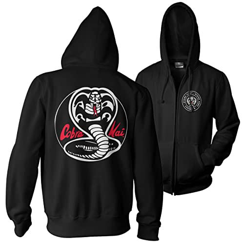Cobra Kai Officially Licensed White Patches Zipped Hoodie (Black)