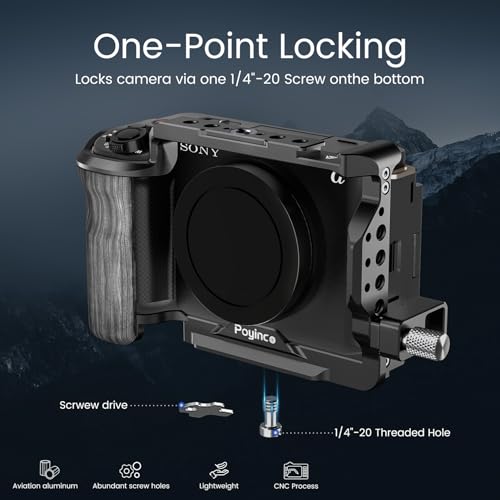 Image of Compatible with Sony ZV-E1 Camera Bracket, Composite Handle and HDMI Cable Clip, NATO Rail, Cold Shoe and Multiple 1 /4 inch and 3 /8 inch Threaded Holes, Aluminum Video Bracket JN-098A