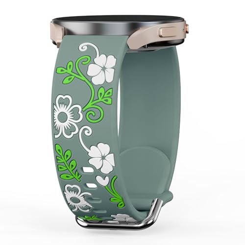 LEIXIUER Floral Gravierte Armband für Samsung Galaxy Watch 7 6 5 4 Armband 40mm 44mm Damen Band,20mm Weich Silikon Armbänder für Galaxy Watch 6 4 Classic/5 Pro 45mm/FE/3 41mm/Active 2 Blume Strap