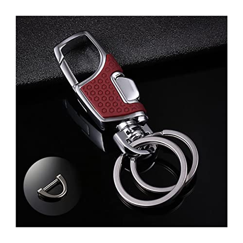 Car Key Chain, Heavy Duty Stainless Steel Keys Holder with D Ring, One Click Release Keychain Organizer for Men Women (Brown/Red)