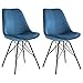 IDIMEX Lot de 2 chaises de Salle à Manger ou Cuisine Everest siège Coque en Plastique rembourrée avec revêtement en Velours Bleu et Pieds croisés en métal Noir