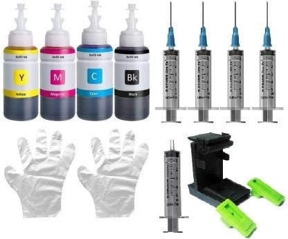Refill Ink for use Compatible HP DeskJet 2723 Multi-Function WiFi Color Printer Compatible with 805/803/680/678/818 4 Refill Ink Bottle_with 5 Syringe & 1 nos Suction Tool Kit Set