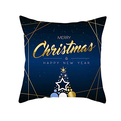 Homxi taies d'oreiller, Coussin Décoratif Noël 50X50, Sapin De Noël Joyeux Noël Et Bonne Année Polyester Taie d'oreiller 1Pcs Or Bleu Foncé 40X40Cm Cover