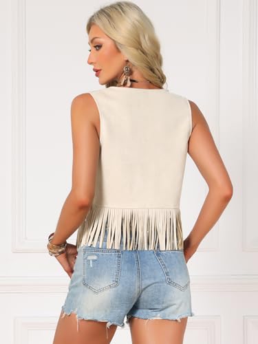 Image of Allegra K Fringe Vests for Women's Cowgirl 70s Sleeveless Country Concert Western Faux Suede Tassel Vest Top