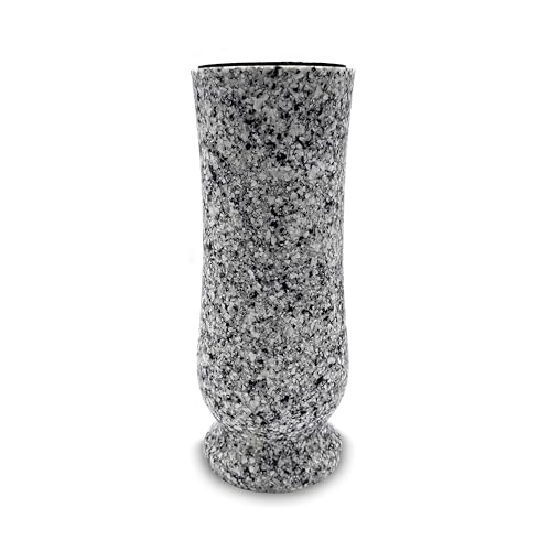 Vase funéraire en résine imitation granit suédois noir, élégant Hauteur : 20 cm, diamètre : 10 cm, résistant aux intempéries et au gel, avec insert en plastique