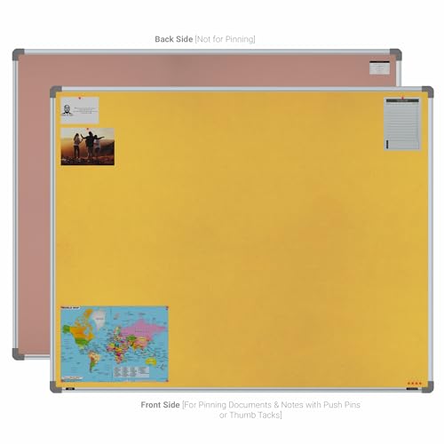 Image of Scholar Art Metis 4x5 Feet Bulletin Board for Office, Home & School | Vibrant & Versatile Crape Cloth + High Density Soft Board for Pinning Photos, Sticky Notes & Reminders (Yellow)