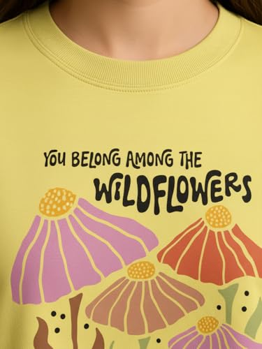 Image of HELLCAT Beige Printed Loose Fit Crew-Neck Crop T-Shirt for Women
