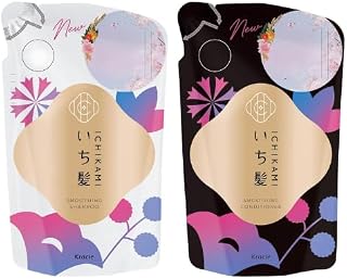 Ichikami Smoothing Shampoo and Conditioner Refill Set, Cherry Blossom Scent, Sulfate-Free, Repairs Dry and Damaged Hair, 330ml Each