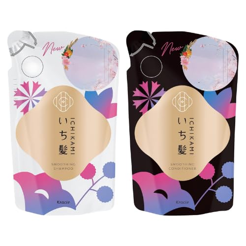 Ichikami Smoothing Shampoo and Conditioner Refill Set, Cherry Blossom Scent, Sulfate-Free, Repairs Dry and Damaged Hair, 330ml Each