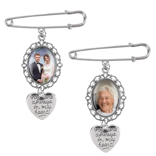 Bylion 2 Sets Wedding Bouquet Photo Charms You are Always in My Heart Bridal bridegroom Charm DIY Pin Brooch Making Kit Bouquet Picture Charm for Wedding Memory Friend Graduation Gift Single Lacy