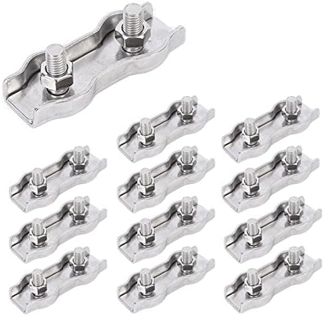 Joyangy 12pcs M5 Stainless Steel Duplex Wire Rope Clip Cable Clamp, Double Bolt Wire Cable Clamps, 2-Post Wire Rope Clip for 3/16 Inch Diameter Wire Cable