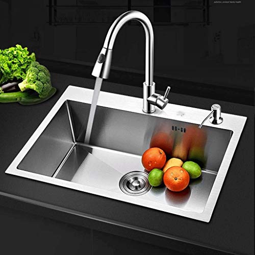 TUTR Wasch- oder Spülbecken, einzige Schüssel Küchenspüle, Tiefwäsche Ausgussbecken, Gewerbe Handgemachte Kitchen Sink (Farbe: Silber) (Size : 55 * 45 * 20cm) - Image 4