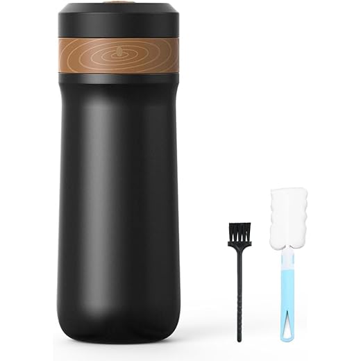 Morelian French Press Coffee Maker for Travel 2-Layer Filter Mesh Double Walled Stainless Steel Vacuum Insulated Coffee Maker Cup for Coffee Tea Portable French Press Mug for Travel Office