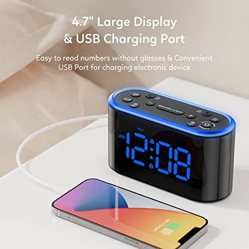 Odokee Digital Dual Alarm Clock For Kids Bedroom - 7 Color Night Light, Easy To Use, 0-100% Dimmer, 5 Alarm Sounds, Usb Charger, Snooze, Battery Backup, Compact Alarm Clock For Teens Bedside(Blue) #TOP7