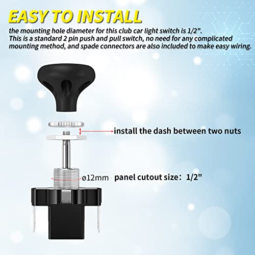Joinfworld Golf Cart Light Switch Push/Pull Type 12 Volt Universal Headlight Switch Button For Club Car, Ezgo, Yamaha - 2 Pcs #TOP4