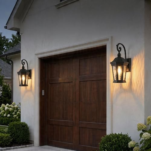 Image of Black Exterior Wall Sconces, 21'' Large Outdoor Porch Light Fixtures