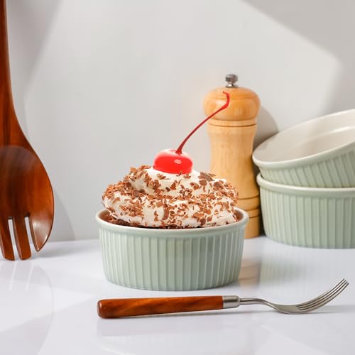 NUTRIUPS Green Ramekins 14oz Oven Safe Set of 4, Porcelain Pudding Cups for Creme Brulee Souffle, Small Ceramic Ramekins Set for Baking - Image 4