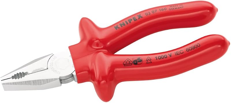 Alicate combinado KNIPEX 160 mm com isolamento por imersão, teste VDE, cromado 03 07 160