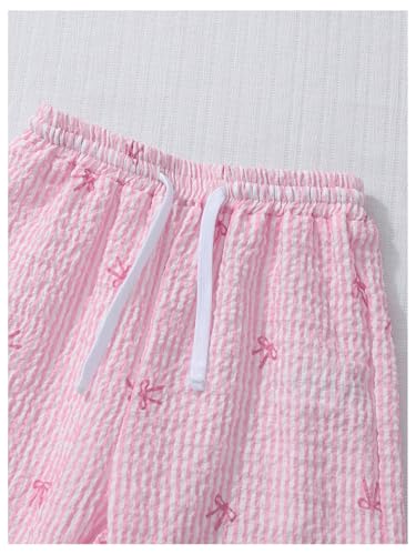 SHENHE Girl's Striped Bow Wide Leg Pants Drawstring Cute Casual Loose Trousers3