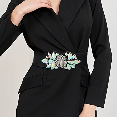 Rhinestone Stretch Belt Color Wide Dress Flower Belt Women Elastic Belts Crystal Waist Jewelry Accessories2