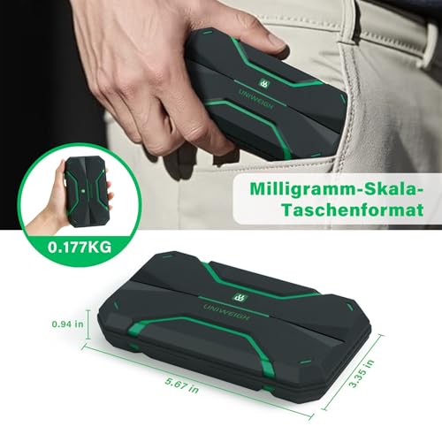 UNIWEIGH Milligramm-Waage Präzision 0,001g/50g, Digitale Schmuckwaage für Pulver, Münzen, Gold, Edelsteine, Nachladen, Feinwaage mit 6 Einheiten, Tara, Kalibrierungsgewicht, Taschen-Mg-Waage