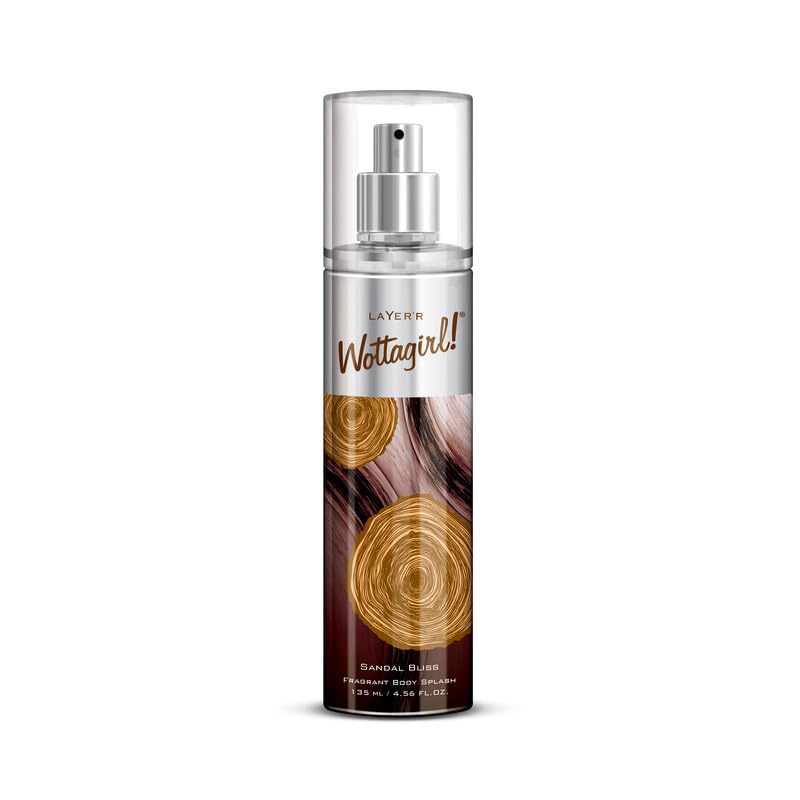 Image of Layer'r Wottagirl Sandal Bliss Body Splash for Women, 135ml | Long-Lasting Floral Woody Body Mist with Sandalwood & Musk | Everyday Fresh Fragrance | IFRA Certified