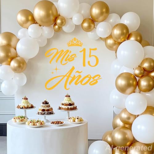 LANKBACK Mis 15 Años Decal Sweet 15th Birthday Party Supplies Quinceañera Birthday Party Backdrop Decorations Mis 15 Quince Sign Supplies Gold