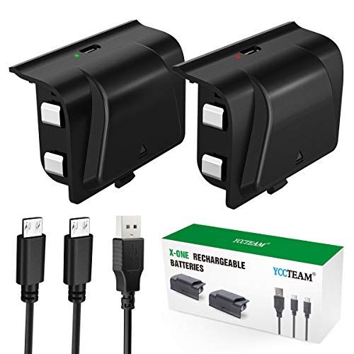 Battery Pack for Xbox One Controller, YCCTEAM 1200mAh Rechargeable Battery [2-Pack] for Xbox One X S Xbox One Elite Wireless Controller with 5FT Micro USB Charging Cable and LED Charging Indicator