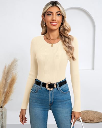 Ficerd 3 Pack Women's Sweaters Crewneck Long Sleeve Ribbed Knit Sweater Slim Fit Pullover Tops Basic Sweater4