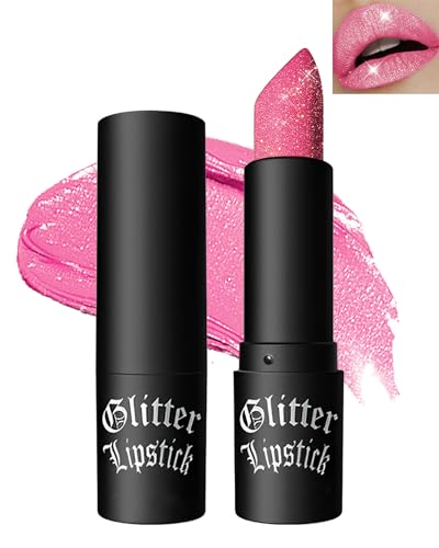 Glitzer-Lippenstift Rose, Diamond Metallic Funkelnder Matt Lippenstift, Wasserdichter Langanhaltender Glitter Lipgloss, Not-Stick Cup Shimmer Lip Tint Lipstick Make-up, Geschenke für Frauen-05 Pink