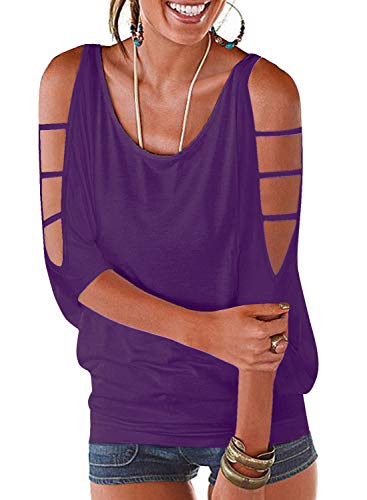 Recopilación y reviews de Camiseta hombros caídos los más solicitados. 37 LEIYEE - playera de manga corta para mujer con hombros descubiertos, 1 Púrpura profundo, M