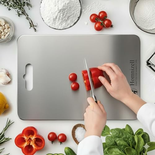 Image of Premium Large Double-Sided Heavy-Duty Stainless Steel Chopping Board (35 x 25 cm) - Kitchen Cutting Board for Vegetables, Fruits, Meat & Roti - Rust-Resistant, Hygienic & Easy to Clean