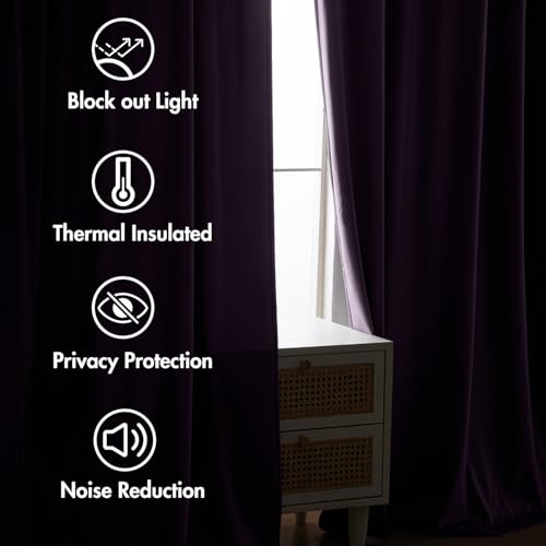Image of MIULEE Purple Velvet Pinch Pleat Blackout Curtains W52 X L96 Inches