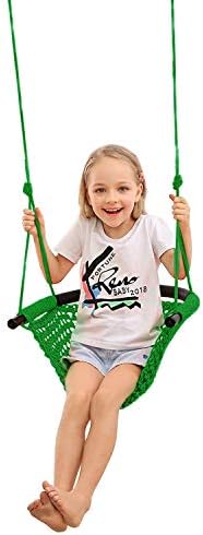 JKsmart Swing Seat for Kids Heavy Duty Rope Play Secure Children Swing Set,Perfect for Indoor,Outdoor,Playground,Home,Tree,with Snap Hooks and Swing Straps,440 lbs Capacity,Green