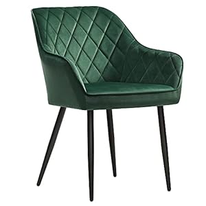 SONGMICS chaise de salle à manger, fauteuil, siège rembourrée, avec accoudoirs, largeur d’assise 49 cm, pieds en métal, revêtement en velours, charge 110 kg, pour salon, chambre, Vert LDC088C01
