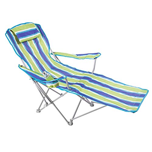 YKJL Light Beach Chair Heavy Duty Fishing Chairs With Footrest Camping Adjustable Backrest With Cup Holder Outdoor Hiking Folding Chair- Green Blue