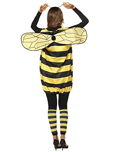 Unisex Adult Kids Bee Cosplay Costume Set Bee Dress with Wings Headband Leg Sleeves for Halloween Party Accessories (Yellow Adult, M) - Image 3