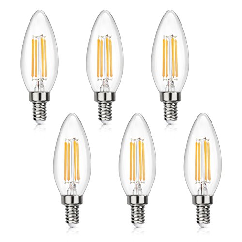 SHINE HAI Candelabra LED Filament Bulbs 40W Equivalent, 2700K Warm White Chandelier B11 LED Bulb E12 Base Non-dimmable Decorative Candle Light Bulb, Pack of 6